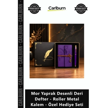 Özel Üretim Lüks Promosyon Mor Yaprak Desenli Deri Defter Roller Metal Kalem Özel Hediye Seti