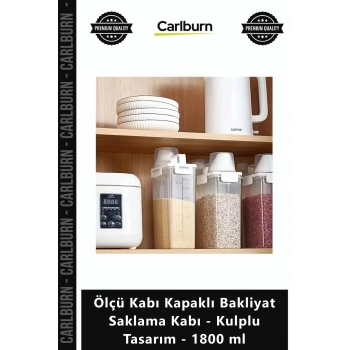 Özel Üretim Şeffaf Kilitli Erzak Ölçü Kabı Kapaklı Bakliyat Saklama Kabı Kulplu Tasarım 1800 ml