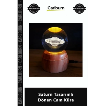 Özel Üretim Lazer İşleme Üç Boyutlu Işıklı Dekoratif Gezegen Standlı Satürn Tasarımlı Dönen Cam Küre