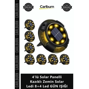 Özel Üretim Bahçe Lambası Su Geçirmez 4lü Solar Panelli Kazıklı Zemin Solar Ledi 8+4 Led GÜN IŞIĞI