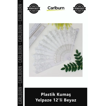 Özel Üretim Hediyelik Düğün Kına Cemiyet Kaliteli Zarif Desenli Plastik Kumaş Yelpaze 12li Beyaz