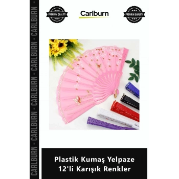Özel Üretim Kaliteli Dayanıklı Toptan Yazlık Katlanabilir Plastik Kumaş Yelpaze 12li Karışık Renkle