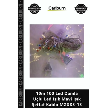 Özel Üretim 8 Fonksiyonlu Uzatmalı 10m 100 Led Damla Uçlu Led Işık Mavi Işık Şeffaf Kablo MZXX313