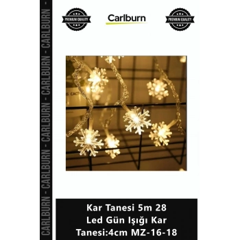 Özel Üretim Dekoratif 8 Fonksiyonlu Şerit Kar Tanesi 5m 28 Led Gün Işığı Kar Tanesi4cm MZ1618