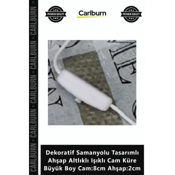 Özel Üretim Dekoratif Samanyolu Tasarımlı Ahşap Altlıklı Işıklı Cam Küre Büyük Boy Cam8cm Ahşap2cm