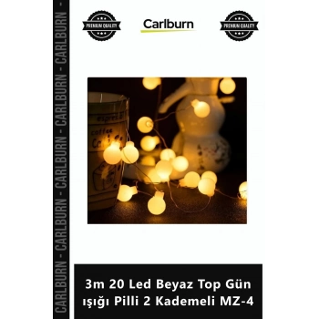 Özel Üretim Dekoratif Şık Ambiyans Süsleme Lamba 3m 20 Led Beyaz Top Gün ışığı Pilli 2 Kademeli MZ4