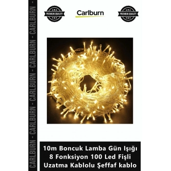 Özel Üretim Şık 10m Boncuk Lamba Gün Işığı 8 Fonksiyon 100 Led Fişli Uzatma Kablolu Şeffaf kablo