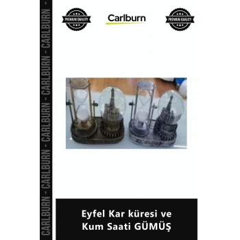 Özel Üretim Sulu Pilli Işıklı Dekoratif Hediyelik Biblo Aksesuar Eyfel Kar küresi Kum Saati GÜMÜŞ
