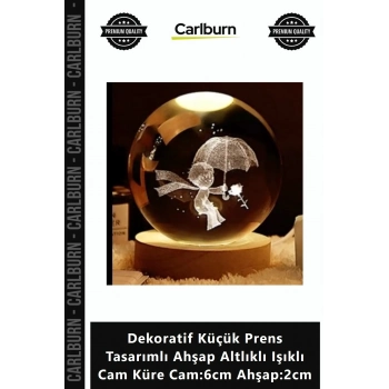 Özel Üretim Hediye Dekoratif Küçük Prens Tasarımlı Ahşap Altlıklı Işıklı Cam Küre Cam6cm Ahşap2cm