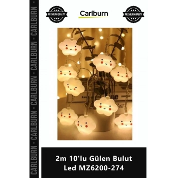 Özel Üretim Pilli Dekoratif Çocuk Odası Gece Lambası Sarı Işık 2m 10lu Gülen Bulut Led MZ6200274