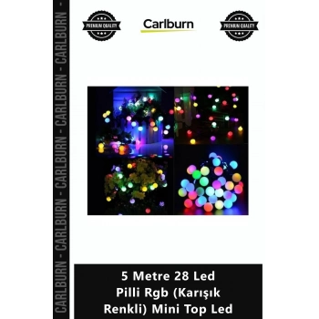 Özel Üretim Dekoratif Süsleme Parti Aydınlatma 5 Metre 28 Led Pilli Rgb Karışık Renkli Mini Top Led