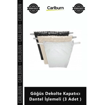 Özel Üretim Cami Secret Şık Pratik Klipsli Parça Göğüs Dekolte Kapatıcı Dantel İşlemeli 3 Adet