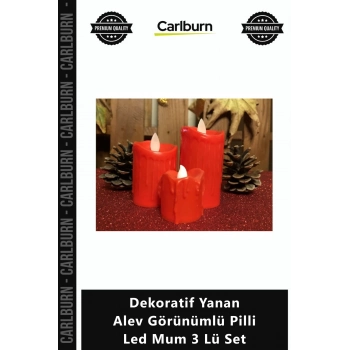 Özel Üretim Romantik Kırmızı Eriyen Tasarım Hareketli Dekoratif Yanan Alev Görünümlü Pilli Led Mum 3