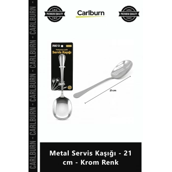 Özel Üretim Paslanmaz Çelik Şık Modern Mutfak Sunum Gereci Metal Servis Kaşığı 21 cm Krom Renk