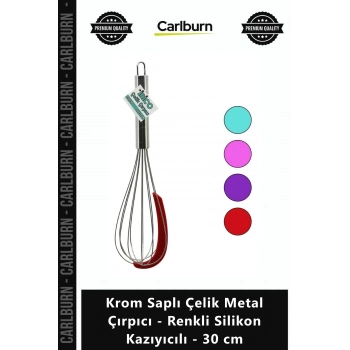 Özel Üretim Mutfak Profesyonel Krom Saplı Çelik Metal Çırpıcı Renkli Silikon Kazıyıcılı 30 cm