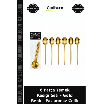 Özel Üretim Lüks Kaliteli Şık Modern Sofra 6 Parça Yemek Kaşığı Seti Gold Renk Paslanmaz Çelik