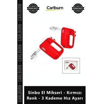 Özel Üretim Mutfak Gereçleri Hamur Karıştırıcı Sinbo El Mikseri Kırmızı Renk 3 Kademe Hız Ayarı