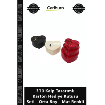 Özel Üretim Şık Kurdeleli Lüks 3lü Kalp Tasarımlı Karton Hediye Kutusu Seti Orta Boy Mat Renkli