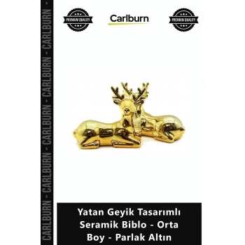 Özel Üretim Dekoratif Gold Lüks Ev Hediyelik Yatan Geyik Tasarımlı Seramik Biblo Orta Boy Parlak Alt