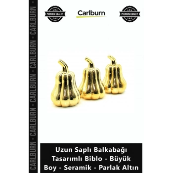 Özel Üretim Gold Lüks Dekor Uzun Saplı Balkabağı Tasarımlı Biblo Büyük Boy Seramik Parlak Altın