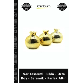 Özel Üretim Dekoratif El Yapımı Şık Bereket Nar Tasarımlı Biblo Orta Boy Seramik Parlak Altın