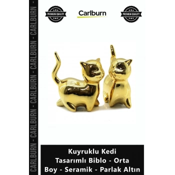 Özel Üretim Dekoratif Modern Lüks Kuyruklu Kedi Tasarımlı Biblo Orta Boy Seramik Parlak Altın