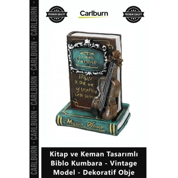 Özel Üretim Reçine Retro Kitap Keman Tasarımlı Biblo Kumbara Vintage Model Dekoratif Obje