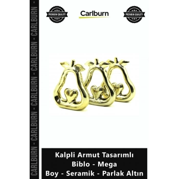 Özel Üretim Lüks Dekoratif Gold Kalpli Armut Tasarımlı Biblo Mega Boy Seramik Parlak Altın