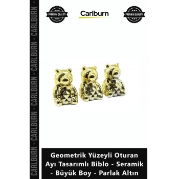 Özel Üretim Lüks Geometrik Yüzeyli Oturan Ayı Tasarımlı Biblo Seramik Büyük Boy Parlak Altın