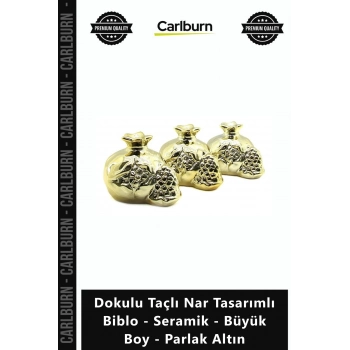 Özel Üretim Modern Dekoratif Gold Dokulu Taçlı Nar Tasarımlı Biblo Seramik Büyük Boy Parlak Altın