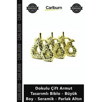 Özel Üretim Lüks Modern Gold Dokulu Çift Armut Tasarımlı Biblo Büyük Boy Seramik Parlak Altın