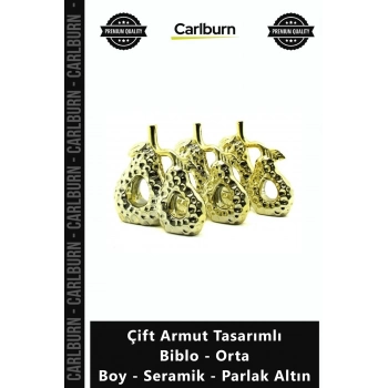 Özel Üretim Dekoratif Modern Şık Obje Çift Armut Tasarımlı Biblo Orta Boy Seramik Parlak Altın
