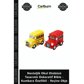 Özel Üretim Şık Nostaljik Okul Otobüsü Tasarımlı Dekoratif Biblo Kumbara Özellikli Reçine Obje