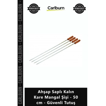 Özel Üretim Metal Çelik Ciğer Kebap Şişi Ahşap Saplı Kalın Kare Mangal Şişi 50 cm Güvenli Tutuş