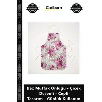 Özel Üretim Kaliteli Dokuma Şık Bez Mutfak Önlüğü Çiçek Desenli Cepli Tasarım Günlük Kullanım