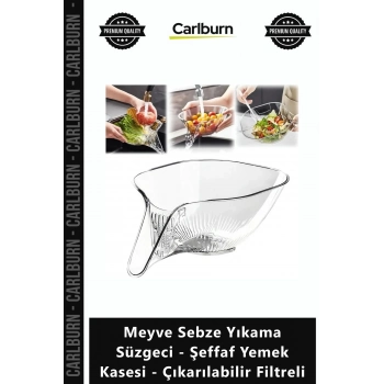 Özel Üretim Huni Uçlu Pratik Meyve Sebze Yıkama Süzgeci Şeffaf Yemek Kasesi Çıkarılabilir Filtreli