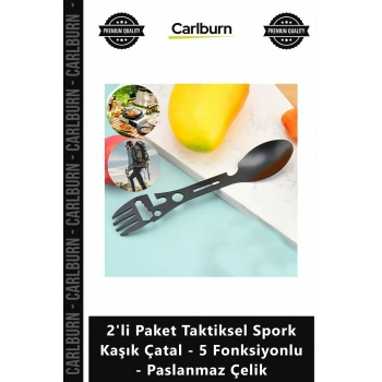 Özel Üretim Kamp Outdoor 2li Paket Taktiksel Spork Kaşık Çatal 5 Fonksiyonlu Paslanmaz Çelik