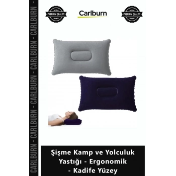Özel Üretim Portatif Boyun Destekli Pratik Şişme Kamp Yolculuk Yastığı Ergonomik Kadife Yüzey