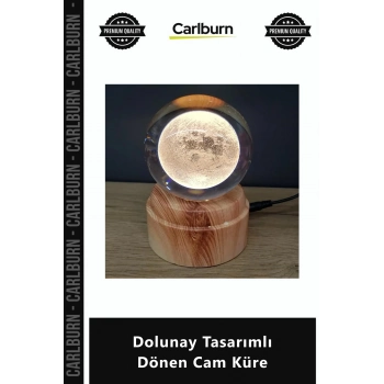 Özel Üretim USB Gezegen Modeli Dekoratif Kristal Hediyelik Standlı Dolunay Tasarımlı Dönen Cam Küre