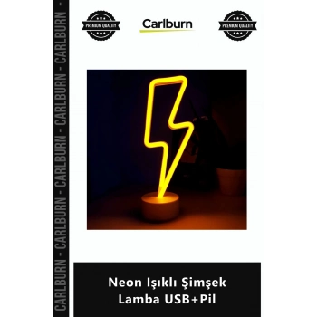 Özel Üretim Sarı Dekoratif Masa Gece Lambası Estetik Aydınlatma Neon Işıklı Şimşek Lamba USB+Pil