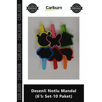 Özel Üretim Ahşap Dekoratif Hediyelik Notluk Etiketlik Desenli Notlu Mandal 6lı Set10 Paket
