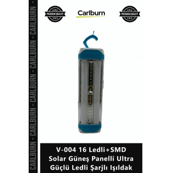 Özel Üretim Kamp El Feneri V004 16 Ledli+SMD Solar Güneş Panelli Ultra Güçlü Ledli Şarjlı Işıldak