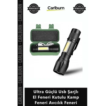 Özel Üretim Alüminyum Taktik Zoom Ultra Güçlü Usb Şarjlı El Feneri Kutulu Kamp Feneri Avcılık Feneri