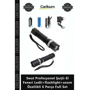 Özel Üretim Cree Swat Profesyonel Şarjlı El Feneri Ledli+flashlight+zoom Özellikli 6 Parça Full Set