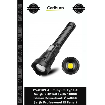 Özel Üretim PS8109 Alüminyum TypeC Girişli XHP160 Ledli 10000 Lümen Powerbank Özellikli Şarjlı Profe