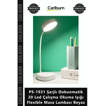 Özel Üretim 3 Renk PS1931 Şarjlı Dokunmatik 20 Led Çalışma Okuma Işığı Flexible Masa Lambası Beyaz