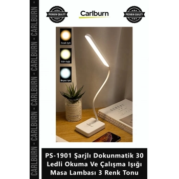 Özel Üretim USB PS1901 Şarjlı Dokunmatik 30 Ledli Okuma Çalışma Işığı Masa Lambası 3 Renk Tonu