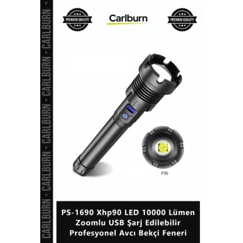 Özel Üretim PS1690 Xhp90 LED 10000 Lümen Zoomlu USB Şarj Edilebilir Profesyonel Avcı Bekçi Feneri
