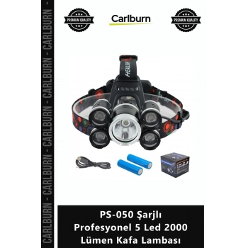 Özel Üretim PeakStar T6 Cree5 Güçlü Avcı PS050 Şarjlı Profesyonel 5 Led 2000 Lümen Kafa Lambası