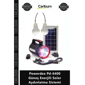 Özel Üretim Şarjlı Projektörlü Panel Takımı Powerdex Pd6400 Güneş Enerjili Solar Aydınlatma Sistemi